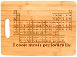 cutting board with a periodical table printed on it