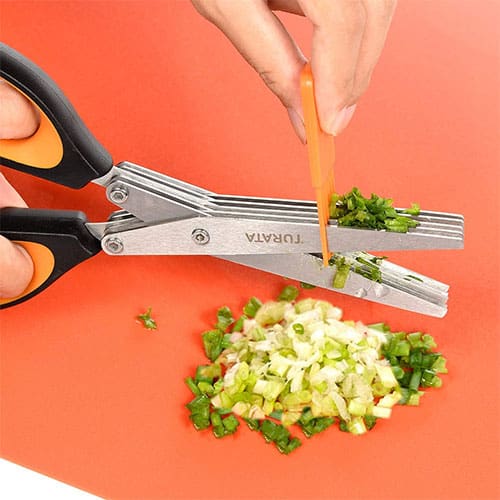 cutting herbs with a multiple blade scissor