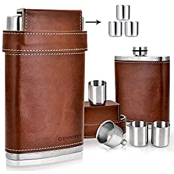 leather flask with funnel and cups