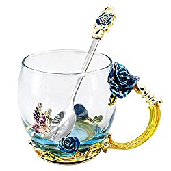 rose flower glass tea cup